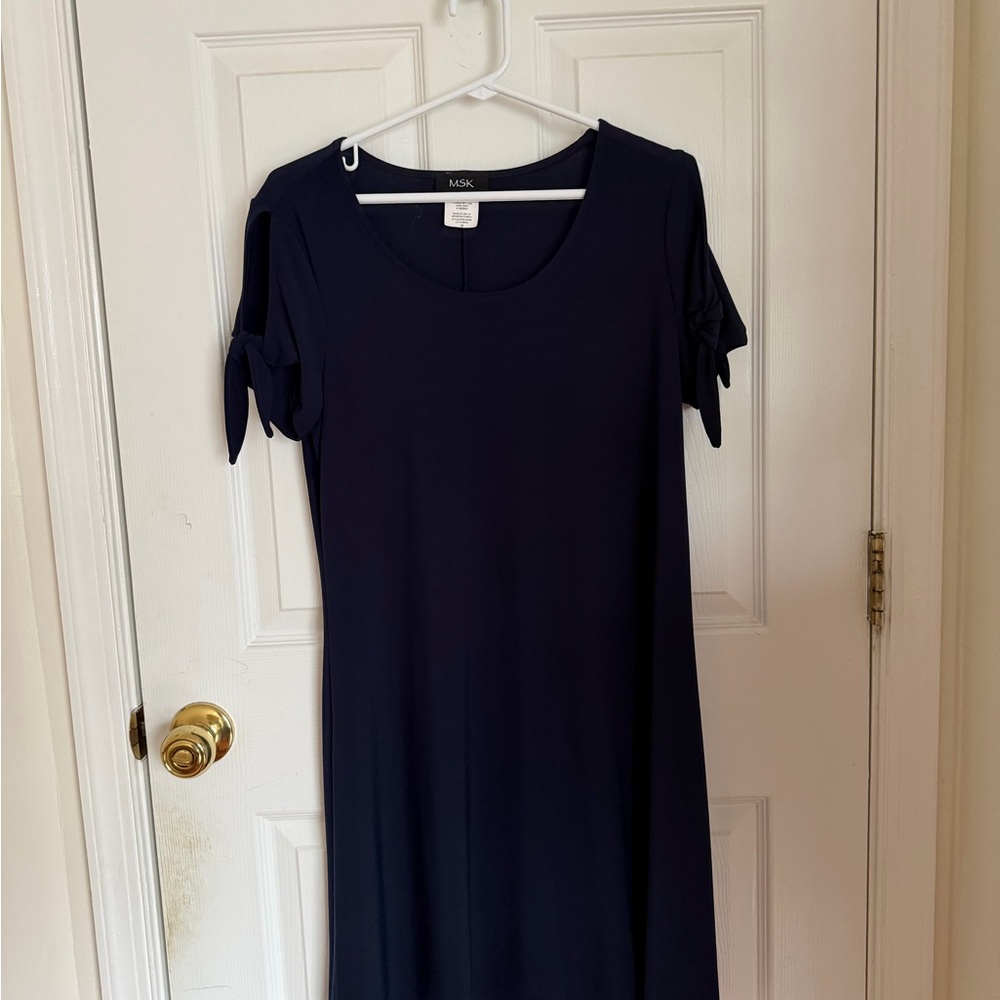 MSK Navy Midi Dress with Tie Sleeves